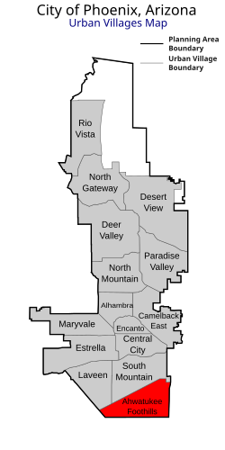 Location of the Ahwatukee Foothills highlighted in red.